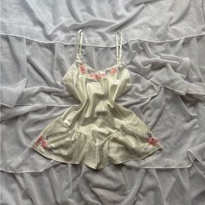 Vintage NATORI Pastel Floral Embroidered Satin Teddy